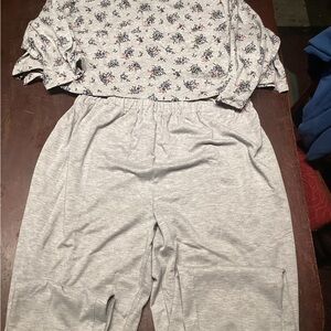 Woman Within Floral Top and Gray Pants Set